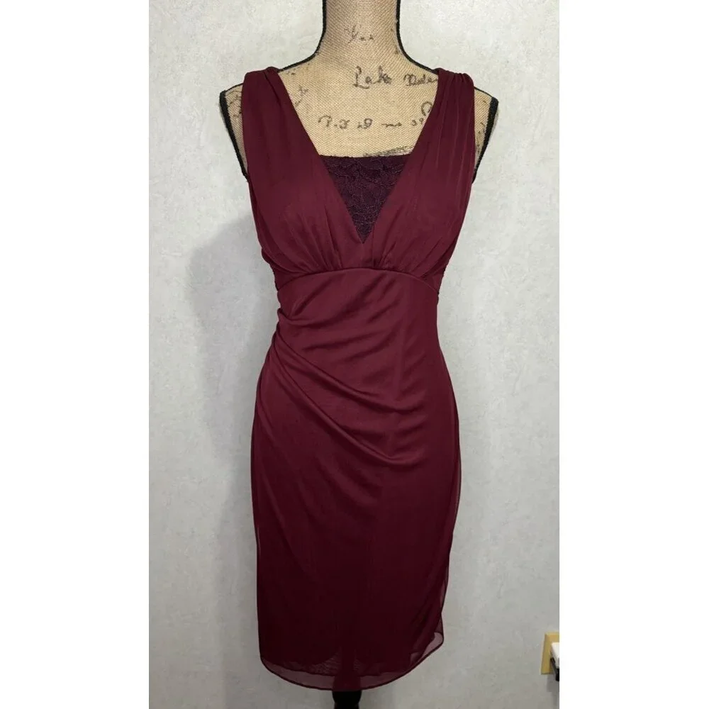 VTG Womens Sz 10 Midi Dress Maroon Baby Doll Sexy Valentines Y2k Chic Cocktail